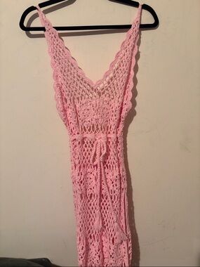 Dolls Kill Pink Crochet Maxi Dress